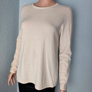 Belford Womens Cream 100% Cashmere Crew Neck Sweater Button Cuff Size L‎